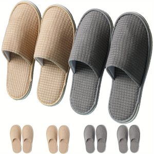 6 Pairs Cotton Spa Slippers - Absorbent, Breathable, Comfortable - Washable, Quick-Drying, Lightweight & Warm Indoor Shoes for Guests, Disposable Reusable, Unisex House Slippers for Home, Hotel & Travel