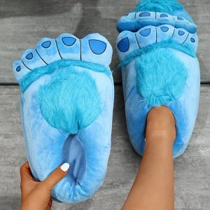 Unisex Plush Monster Claw Slippers, Cozy Fabric Home Shoes with TPR Sole, Cartoon Character Warm Footwear, Slip-On Closure, Solid Color with Creative Design - Ideal for Autumn and Winter