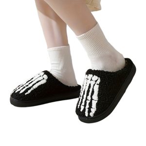 Halloween Skull Toe Slippers, Plush Lined Slip-On Shoes for Men & Women