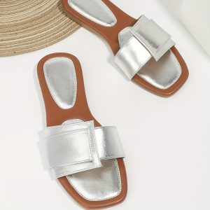 Women's Trendy Slip-On Solid Color Casual Slides, Lightweight Non-Slip Beach Sandals