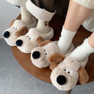 XIXITIAO Cozy Plush Dog-Shaped Slippers for Women - Cute Cartoon Puppy Design, Soft Sole, Warm Fleece-Lined Winter Shoes with Anti-Slip EVA Outsole, Perfect for Indoor/Outdoor Use