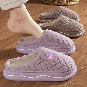 Winter Women's Casual Thick Sole Cotton Slippers - Cozy Warm Slip-on House Shoes with Soft Fabric Upper and EVA Sole, Hand Washable, Solid Color