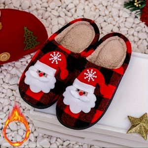 Santa Claus Graphic Design Home Slippers Soft Cozy House Slippers Anti-skid Slip-on Shoes Indoor For Men Winter Shoes, Christmas