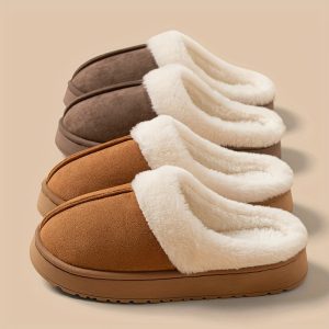 Women's Thick-Soled Fluffy Cotton Slippers Warm Winter Indoor/Outdoor Couple Thick-Soled Cotton House Slippers