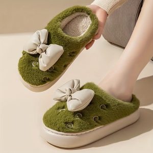 Women's Cotton Slippers, New Women's Bow-tie Home Slippers, Thick Soles, Light And Warm Home Slippers For Autumn And Winter