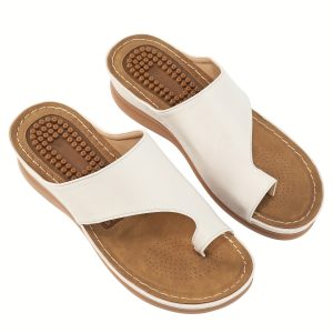 Women's Comfy Massage Wedge Slides with Toe Loop and Arch Support for Casual Outdoor Wear