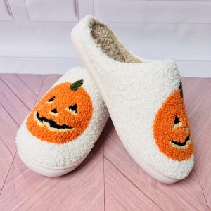 Women's Cozy Halloween Pumpkin Slippers - Non-Slip TPR Sole, Soft Fabric, Indoor/Outdoor Wear