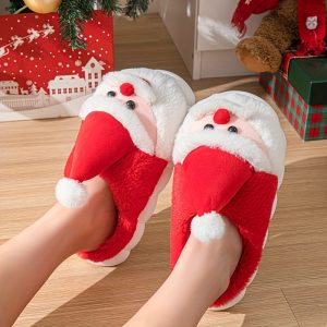 Men's Adorable Cartoon Santa Pattern Slippers, Funny Comfy Non Slip Casual Thermal Bedroom Slides, Men's Indoor Footwear