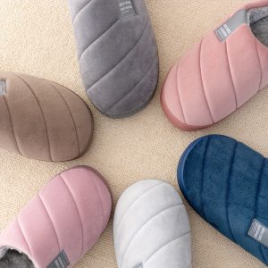 Solid Color, Simple Diagonal Cotton Slippers, Winter Velvet Home Slippers, Warm And Non Slip Flat Bottomed Winter Cotton Slippers